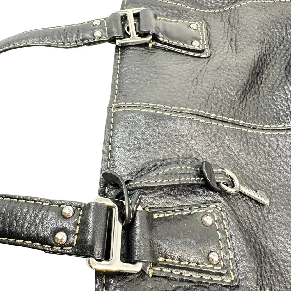 Vintage Fossil Black Pebbled Leather Handbag Satchel Purse - Picture 12 of 15